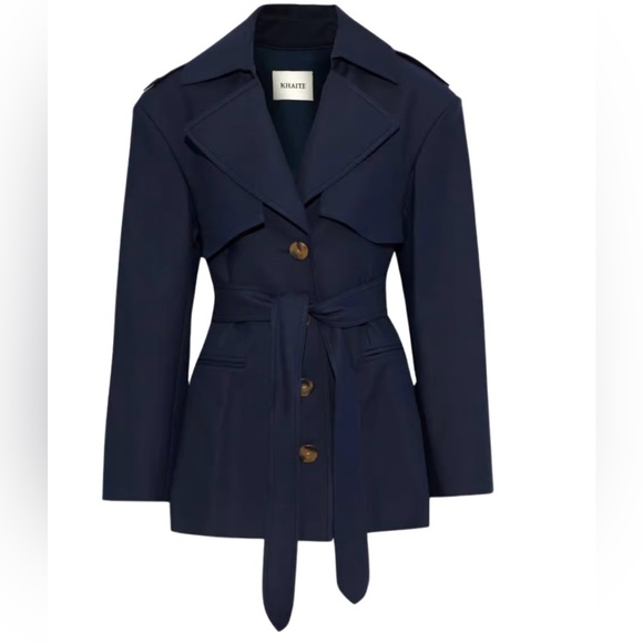 ❤️ KHAITE NAVY BLUE MINI TRENCH COAT JACKET FITTED BELTED CLASSIC LUXURY 4 NEW - Picture 10 of 12